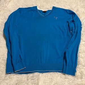 Puma blue v-neck golf sweater w/ purple & white XL
